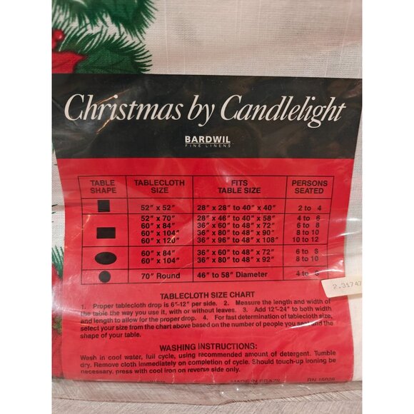Christmas By Candlelight Bardwil Tablecloth 52"x70" Vintage Permanent Press Soil - Picture 2 of 4
